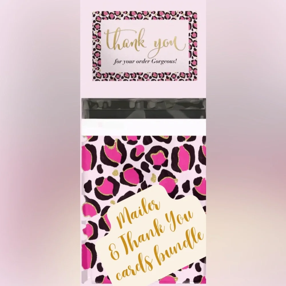 POLYMAILERS AND CARDS (10 EA.)Pink Leopard Print Bundle - 10x13 POLY & 4X6 CARDS